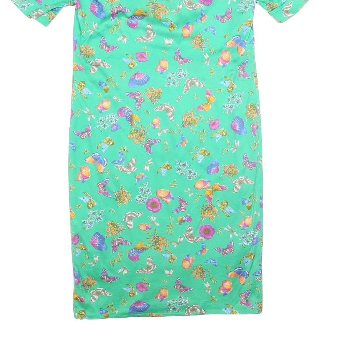 MODELE ALGO Womens Green Floral Button Midi Dress Cotton Blend Short Sleeve M