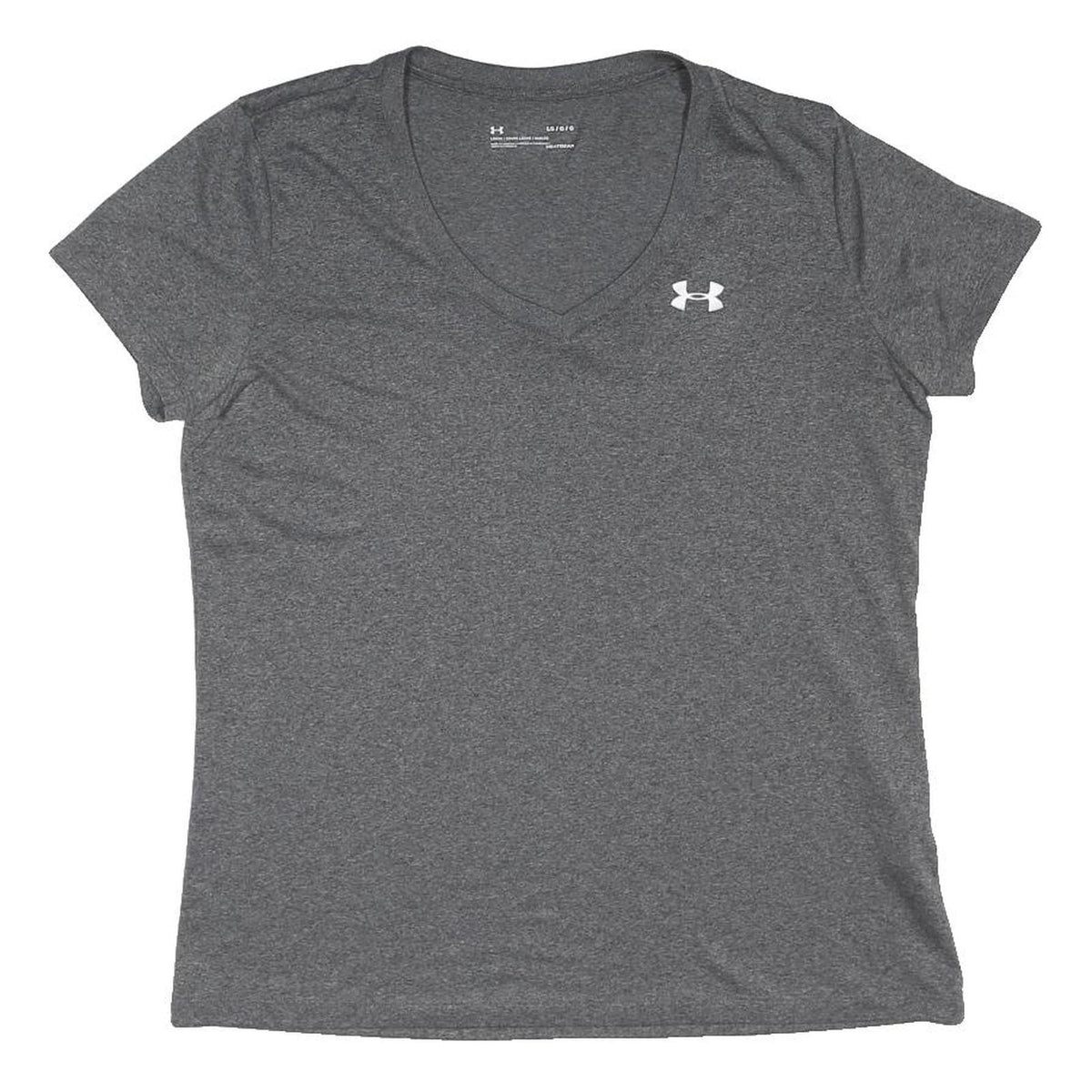 UNDER ARMOUR Womens Grey V-Neck Short Sleeve T-Shirt L Sports Activewear