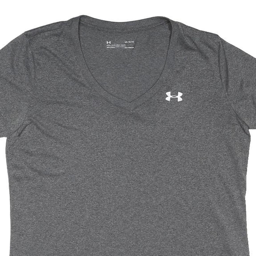 UNDER ARMOUR Womens Grey V-Neck Short Sleeve T-Shirt L Sports Activewear