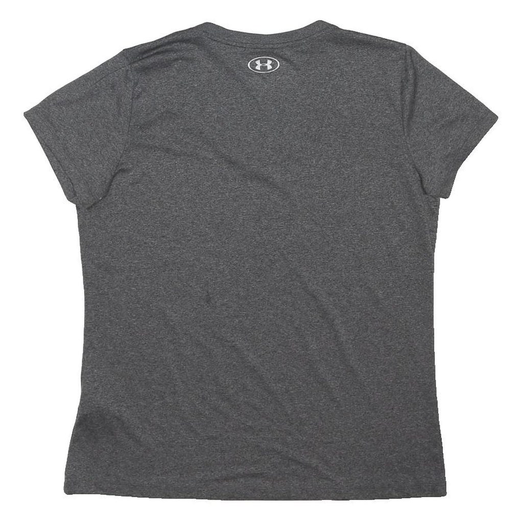 UNDER ARMOUR Womens Grey V-Neck Short Sleeve T-Shirt L Sports Activewear