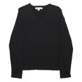 TOMMY HILFIGER Womens Black Plain Cotton Jumper V Neck Basic Knit M Casual