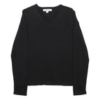 TOMMY HILFIGER Womens Black Plain Cotton Jumper V Neck Basic Knit M Casual