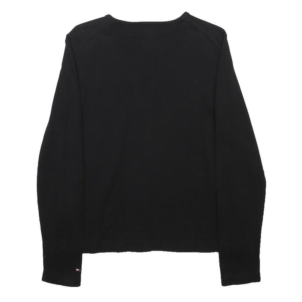 TOMMY HILFIGER Womens Black Plain Cotton Jumper V Neck Basic Knit M Casual