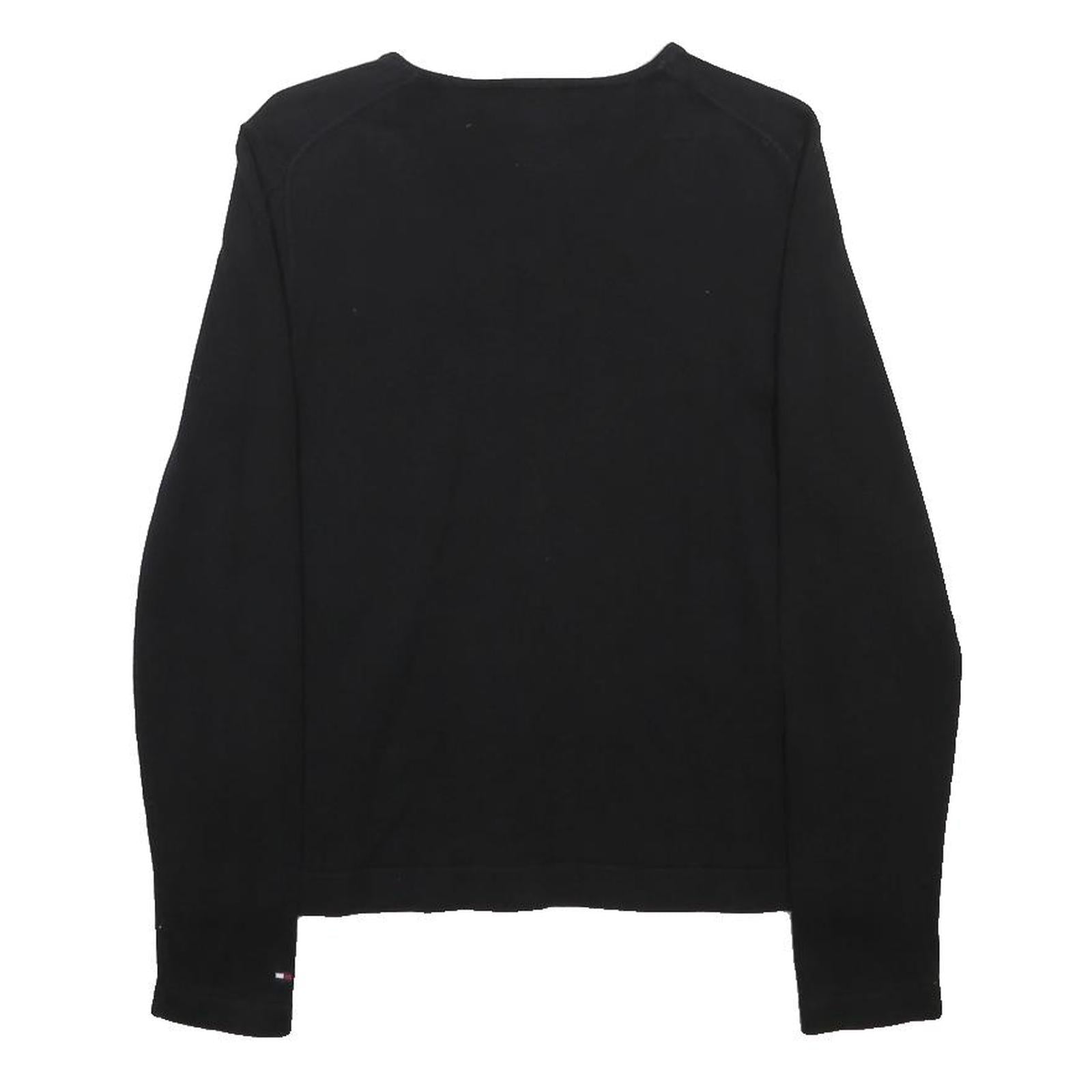 TOMMY HILFIGER Womens Black Plain Cotton Jumper V Neck Basic Knit M Casual