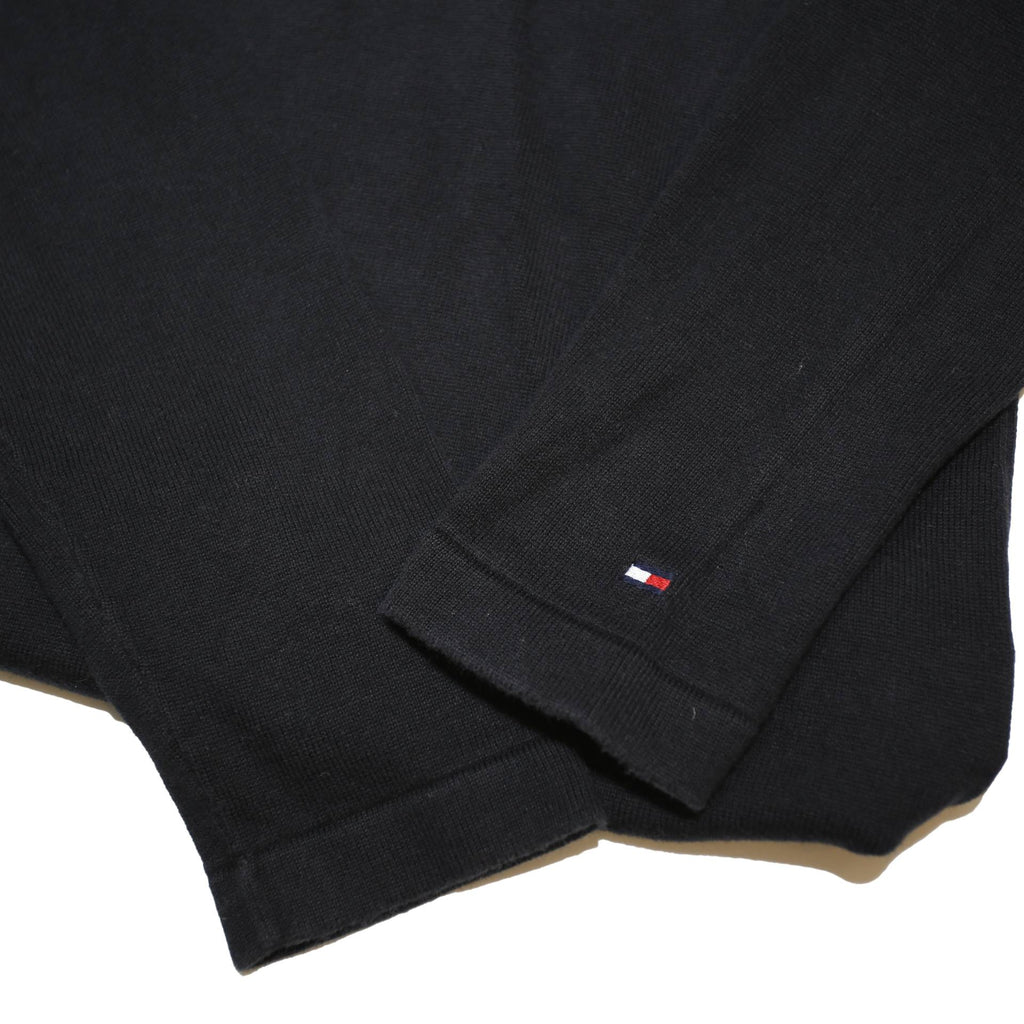 TOMMY HILFIGER Womens Black Plain Cotton Jumper V Neck Basic Knit M Casual