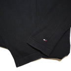 TOMMY HILFIGER Womens Black Plain Cotton Jumper V Neck Basic Knit M Casual