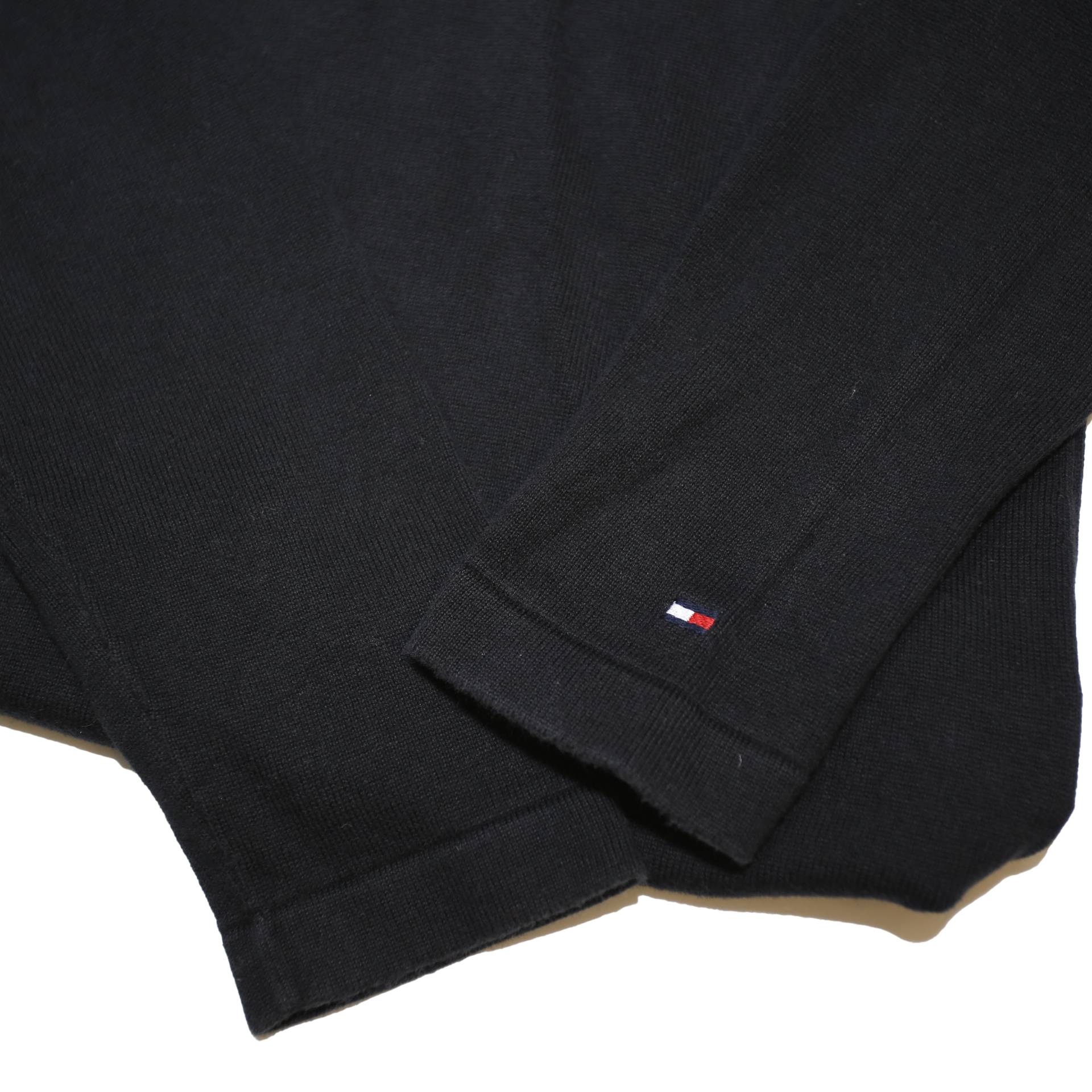 TOMMY HILFIGER Womens Black Plain Cotton Jumper V Neck Basic Knit M Casual