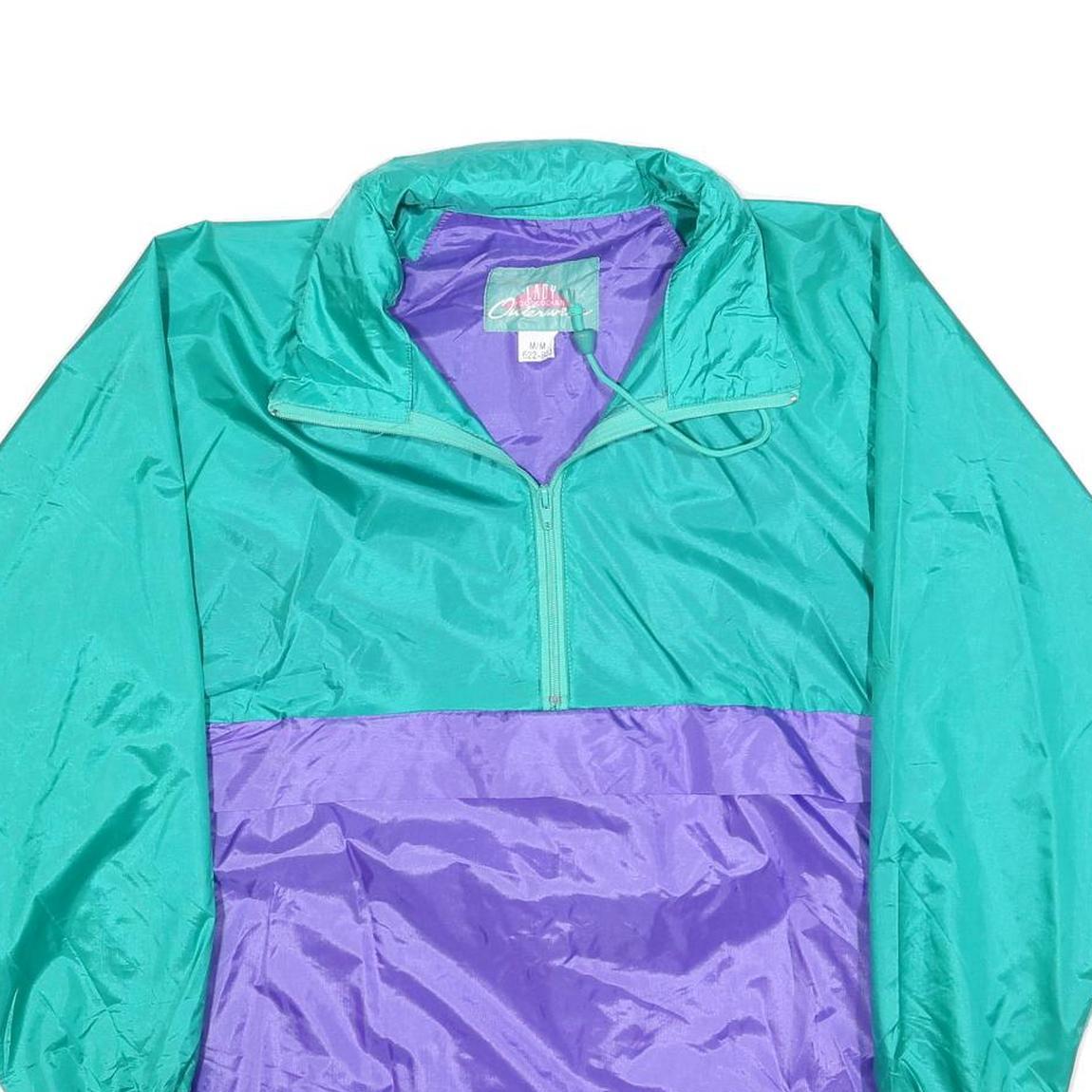 FOOTLOCKER Womens Green & Purple Nylon Jacket M Zip Casual Sportswear