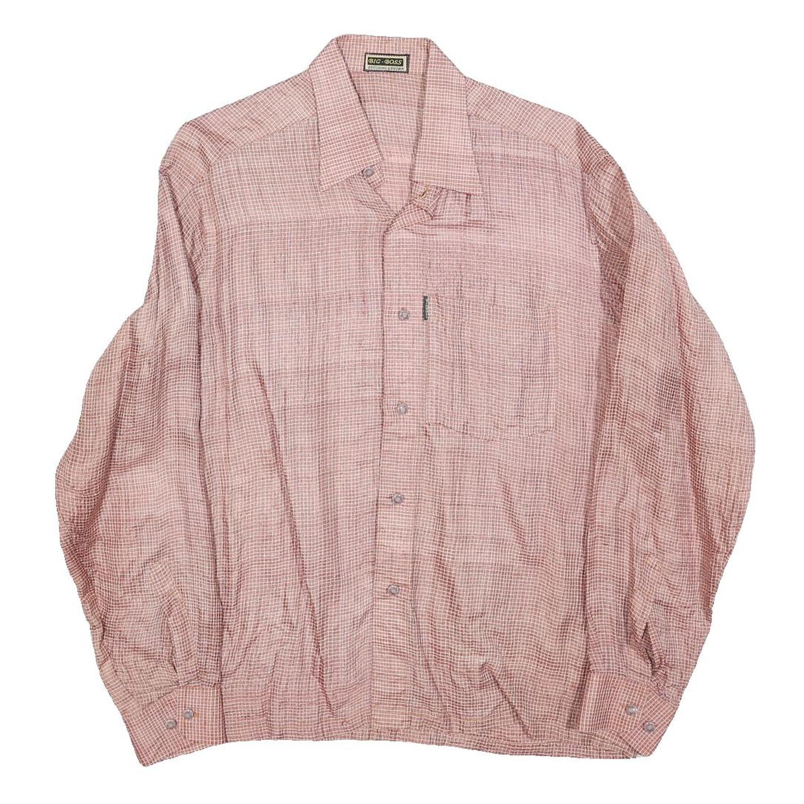 BIG BOSS Mens Pink & White Checked Shirt M Casual Long Sleeve Lightweight