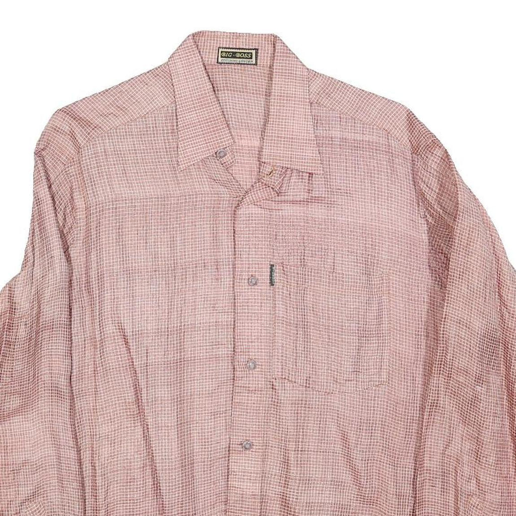 BIG BOSS Mens Pink & White Checked Shirt M Casual Long Sleeve Lightweight