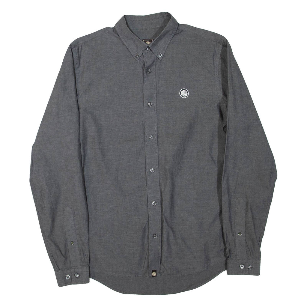 PRETTY GREEN Mens Plain Shirt Grey Long Sleeve S