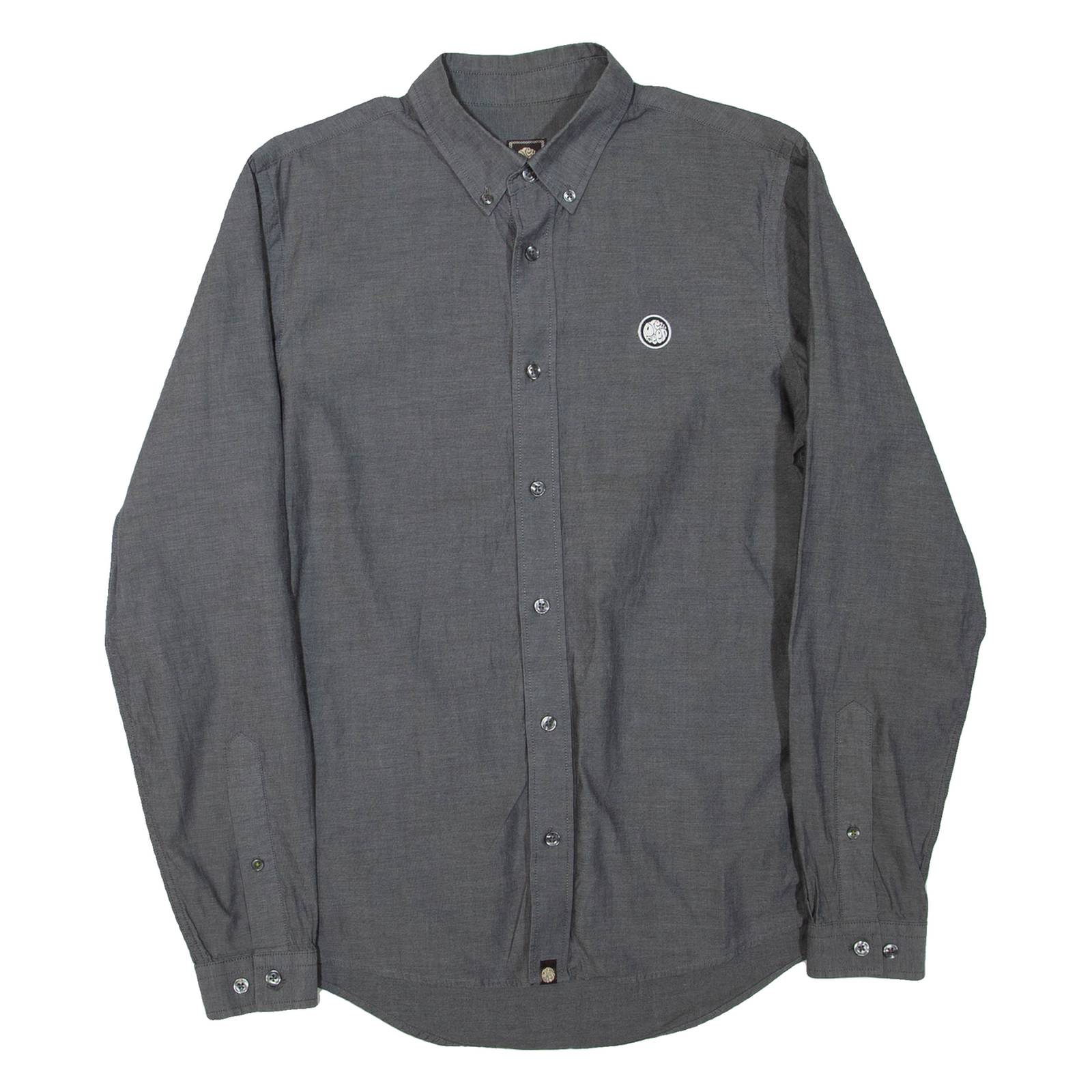 PRETTY GREEN Mens Plain Shirt Grey Long Sleeve S