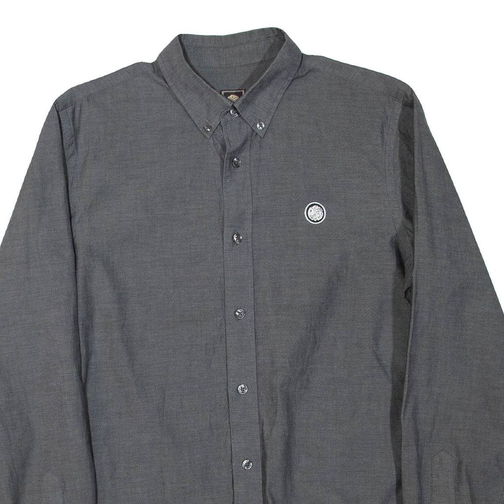 PRETTY GREEN Mens Plain Shirt Grey Long Sleeve S