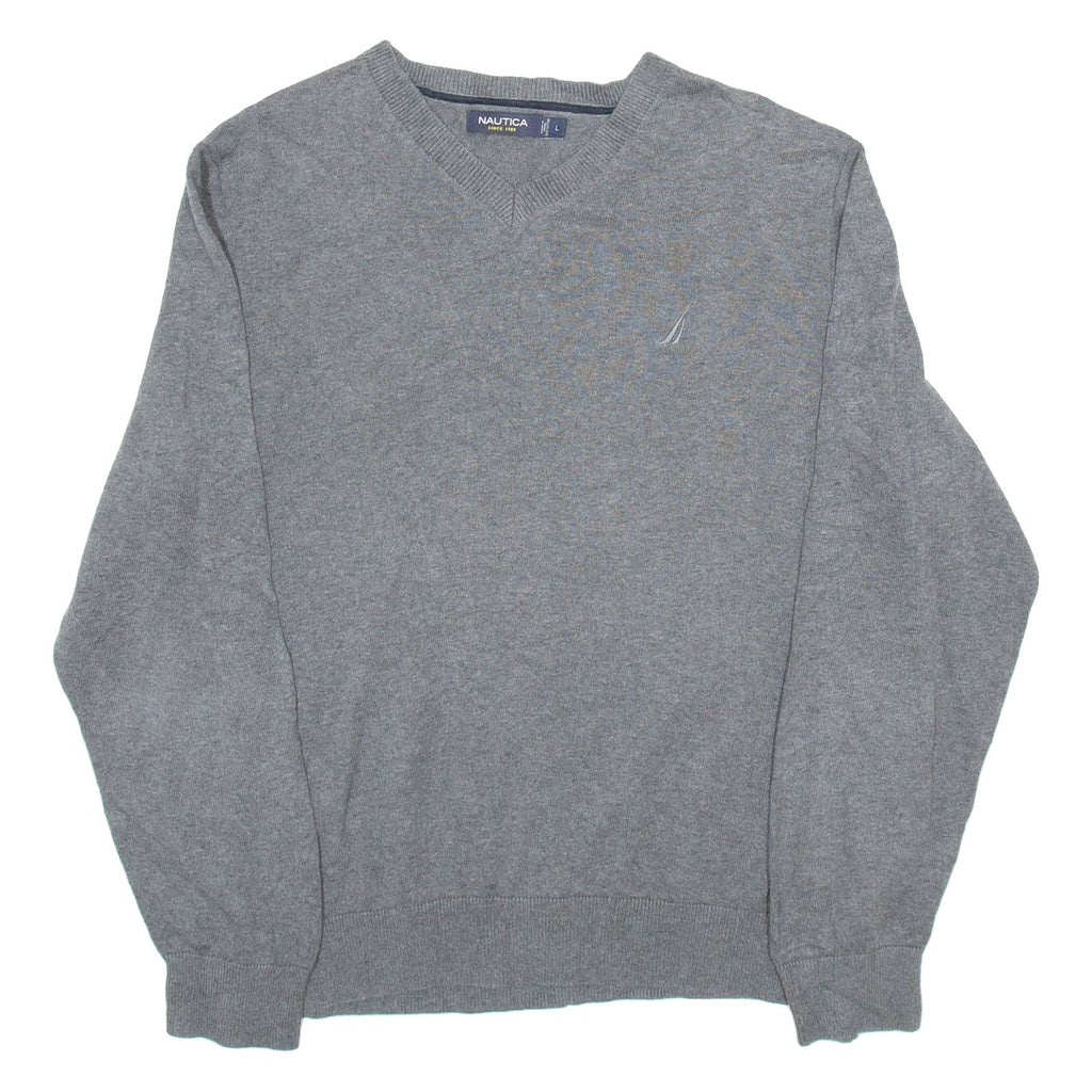 NAUTICA Mens Jumper Grey V-Neck Tight Knit L