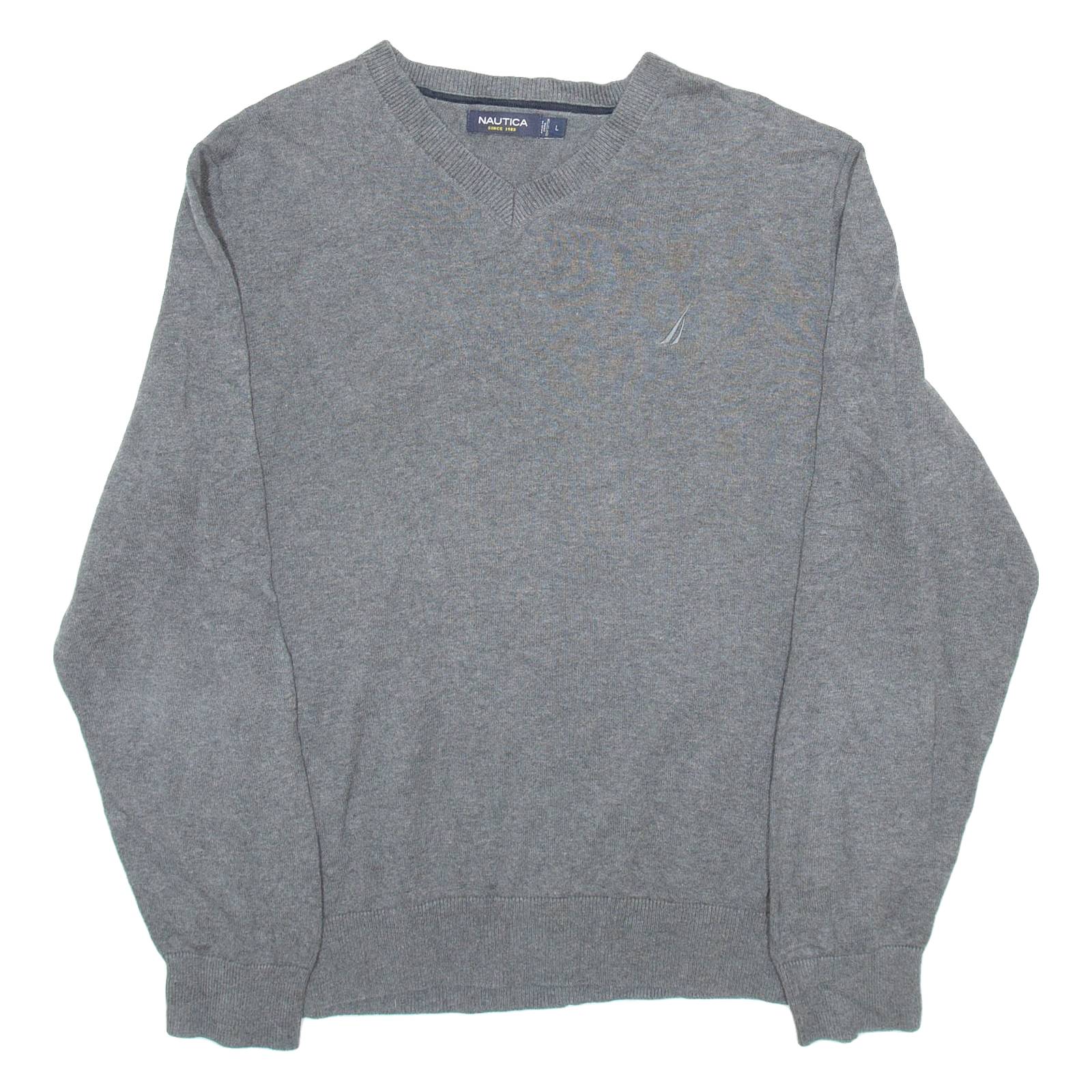 NAUTICA Mens Jumper Grey V-Neck Tight Knit L