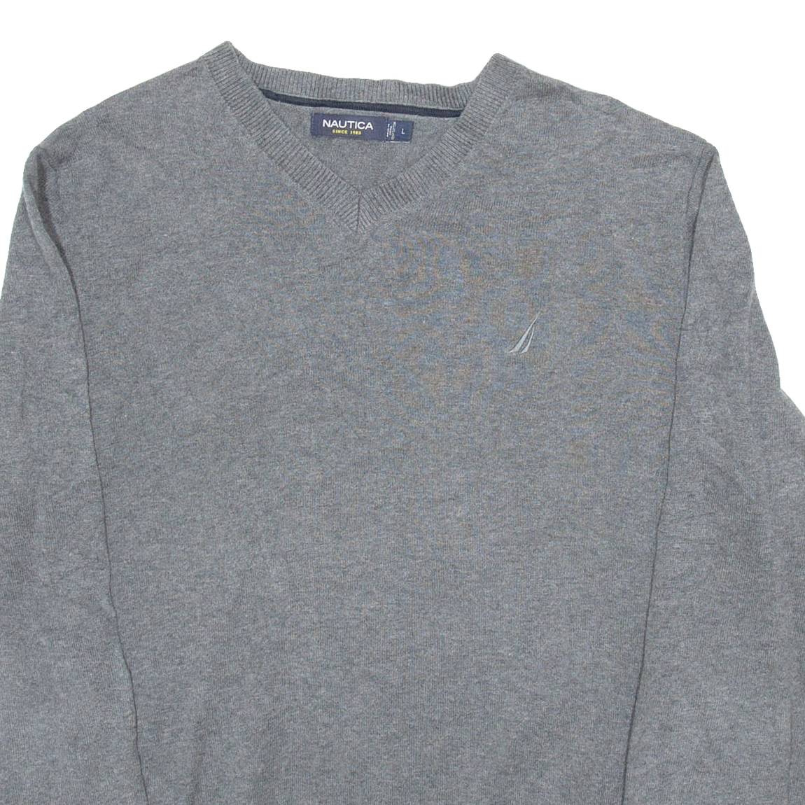 NAUTICA Mens Jumper Grey V-Neck Tight Knit L