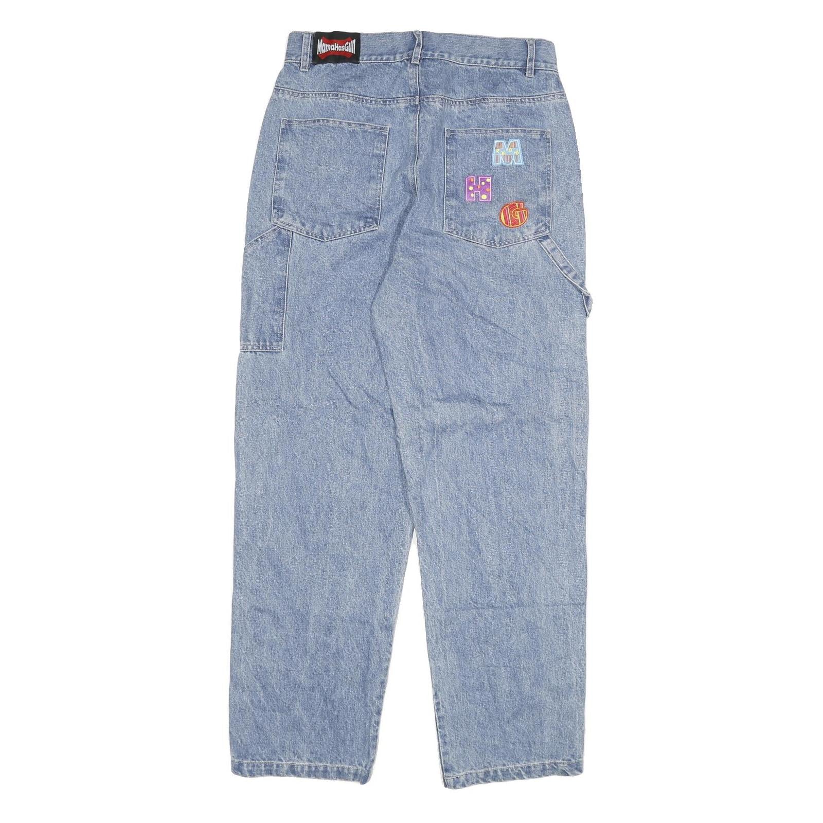 MAMA HAS GUN Mens Jeans Blue Relaxed Straight Denim Light W30 L29 Casual