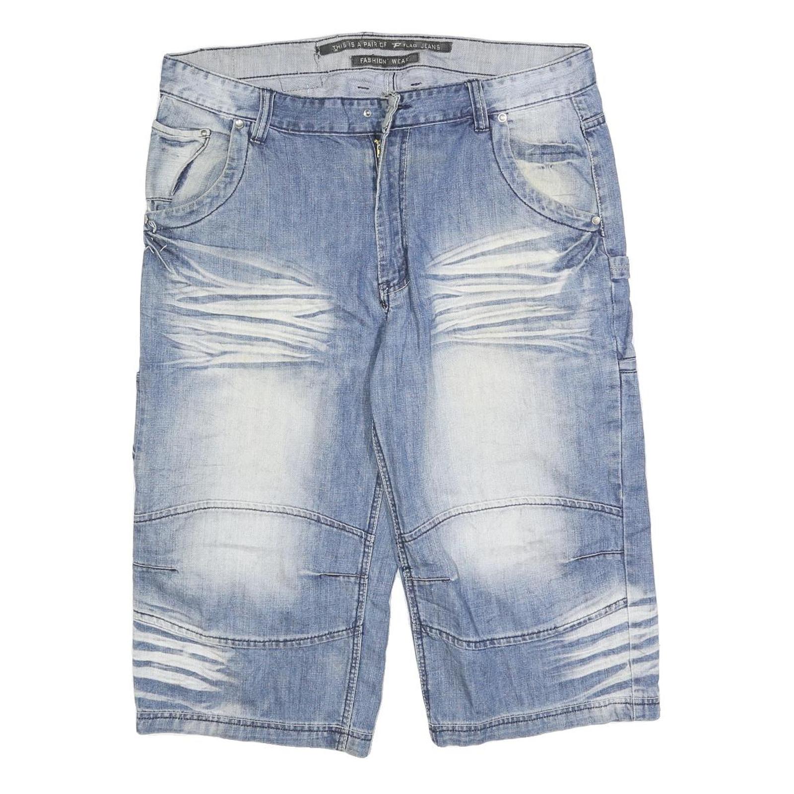 FLAG Mens Denim Blue Casual Shorts XL W39 Faded Look Distressed Style