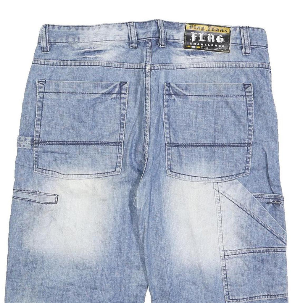 FLAG Mens Denim Blue Casual Shorts XL W39 Faded Look Distressed Style