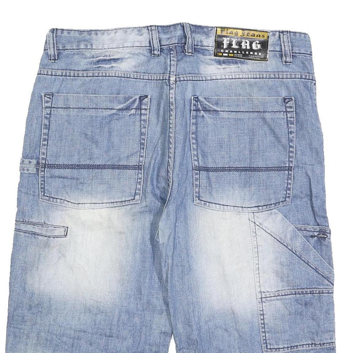 FLAG Mens Denim Blue Casual Shorts XL W39 Faded Look Distressed Style