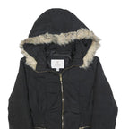 GUESS Womens Black Puffer Jacket L Polyester Hooded Zip Winter Coat Warm