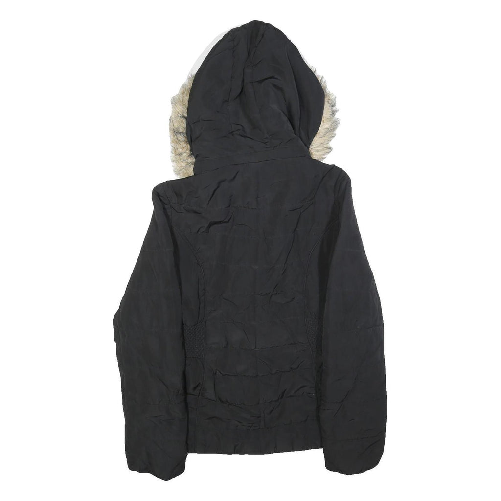 GUESS Womens Black Puffer Jacket L Polyester Hooded Zip Winter Coat Warm