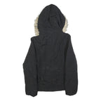 GUESS Womens Black Puffer Jacket L Polyester Hooded Zip Winter Coat Warm