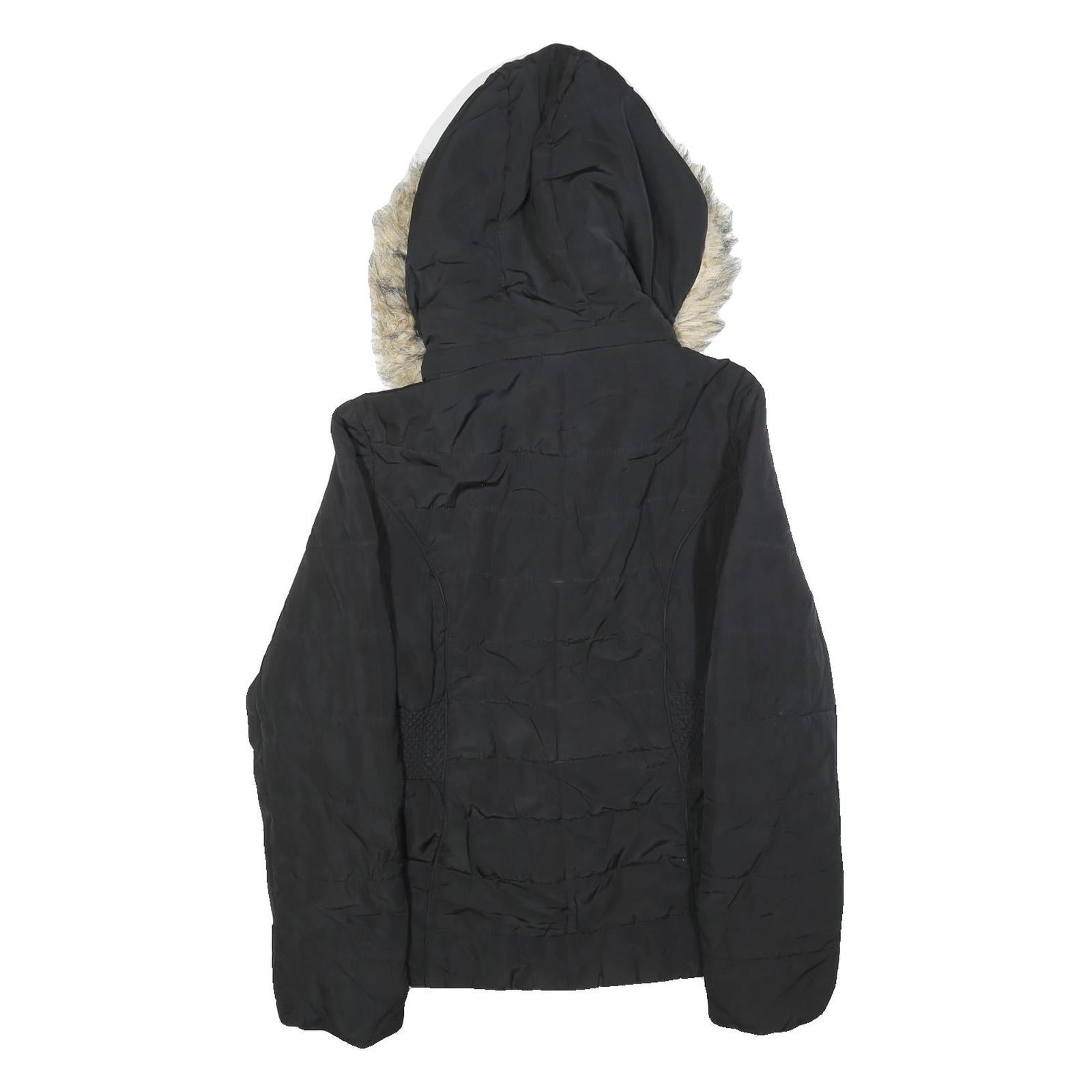 GUESS Womens Black Puffer Jacket L Polyester Hooded Zip Winter Coat Warm