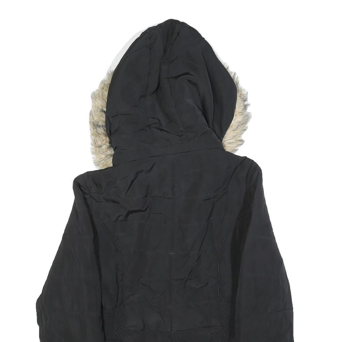 GUESS Womens Black Puffer Jacket L Polyester Hooded Zip Winter Coat Warm