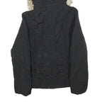 GUESS Womens Black Puffer Jacket L Polyester Hooded Zip Winter Coat Warm