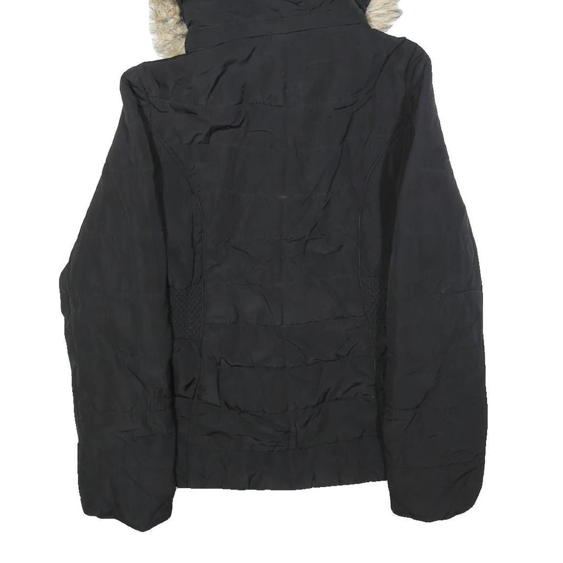 GUESS Womens Black Puffer Jacket L Polyester Hooded Zip Winter Coat Warm