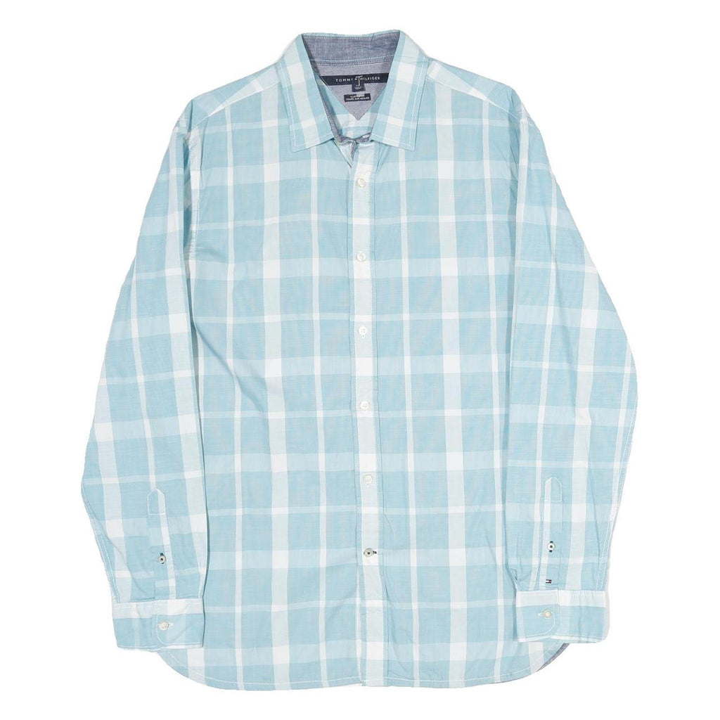 TOMMY HILFIGER Mens Blue & White Check Shirt L Cotton Long Sleeve Button Collar