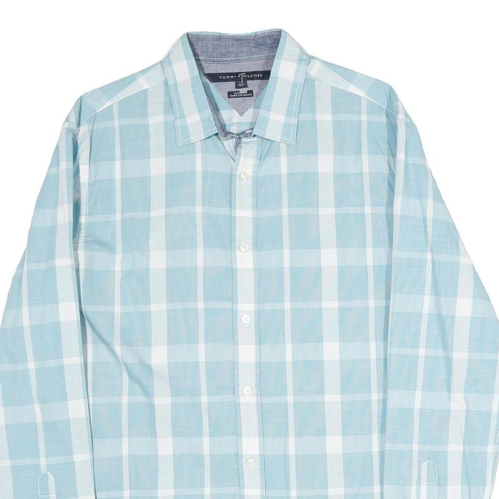 TOMMY HILFIGER Mens Blue & White Check Shirt L Cotton Long Sleeve Button Collar