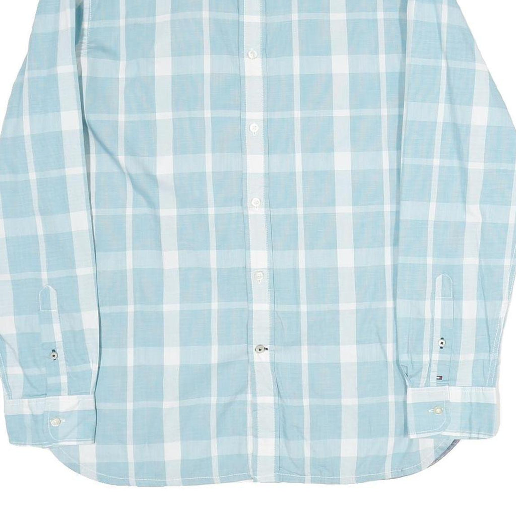 TOMMY HILFIGER Mens Blue & White Check Shirt L Cotton Long Sleeve Button Collar