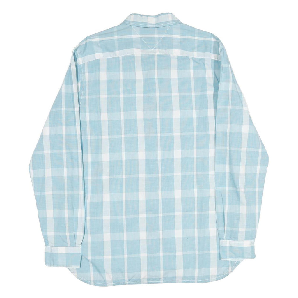 TOMMY HILFIGER Mens Blue & White Check Shirt L Cotton Long Sleeve Button Collar