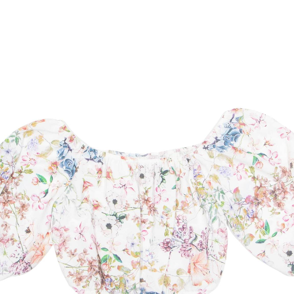 Cropped Womens Off Shoulder Blouse Beige Floral M