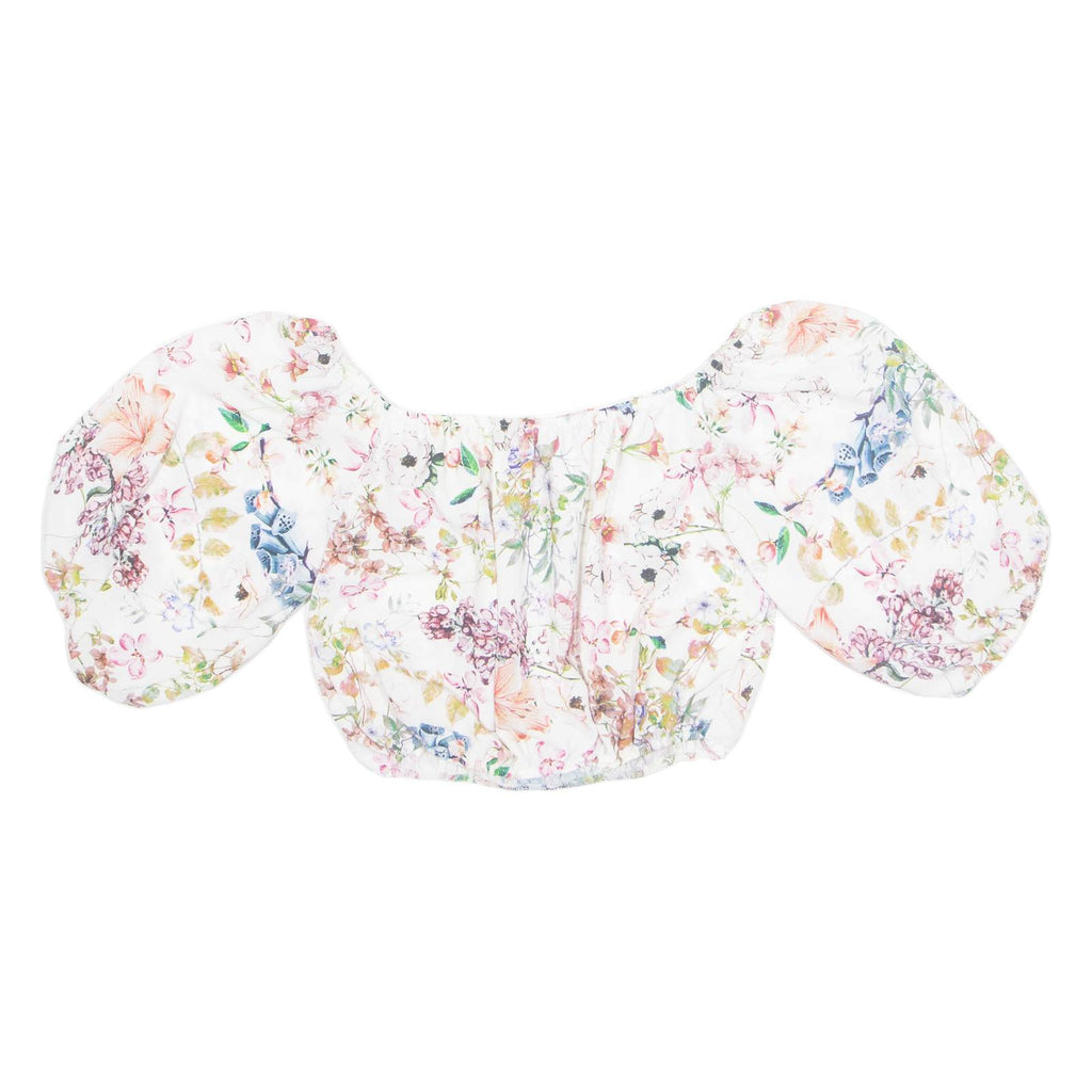 Cropped Womens Off Shoulder Blouse Beige Floral M