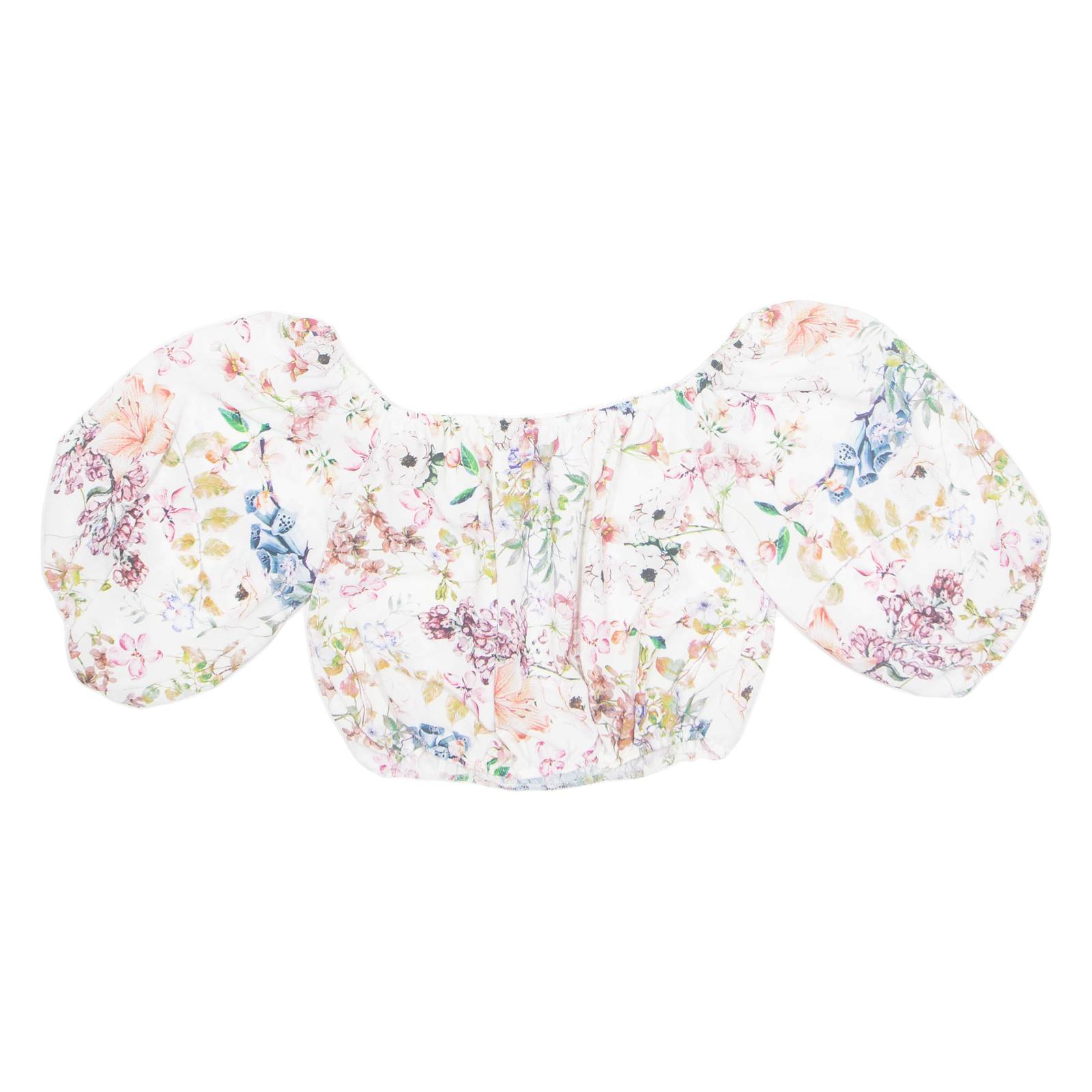 Cropped Womens Off Shoulder Blouse Beige Floral M