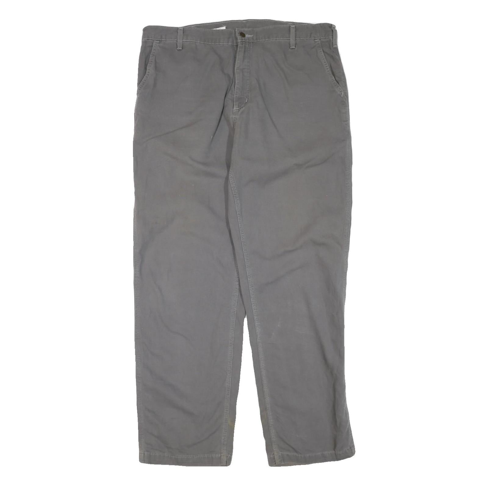 CARHARTT Mens Regular Fit Grey Trousers W40 L34 Cotton Blend Zip Closure