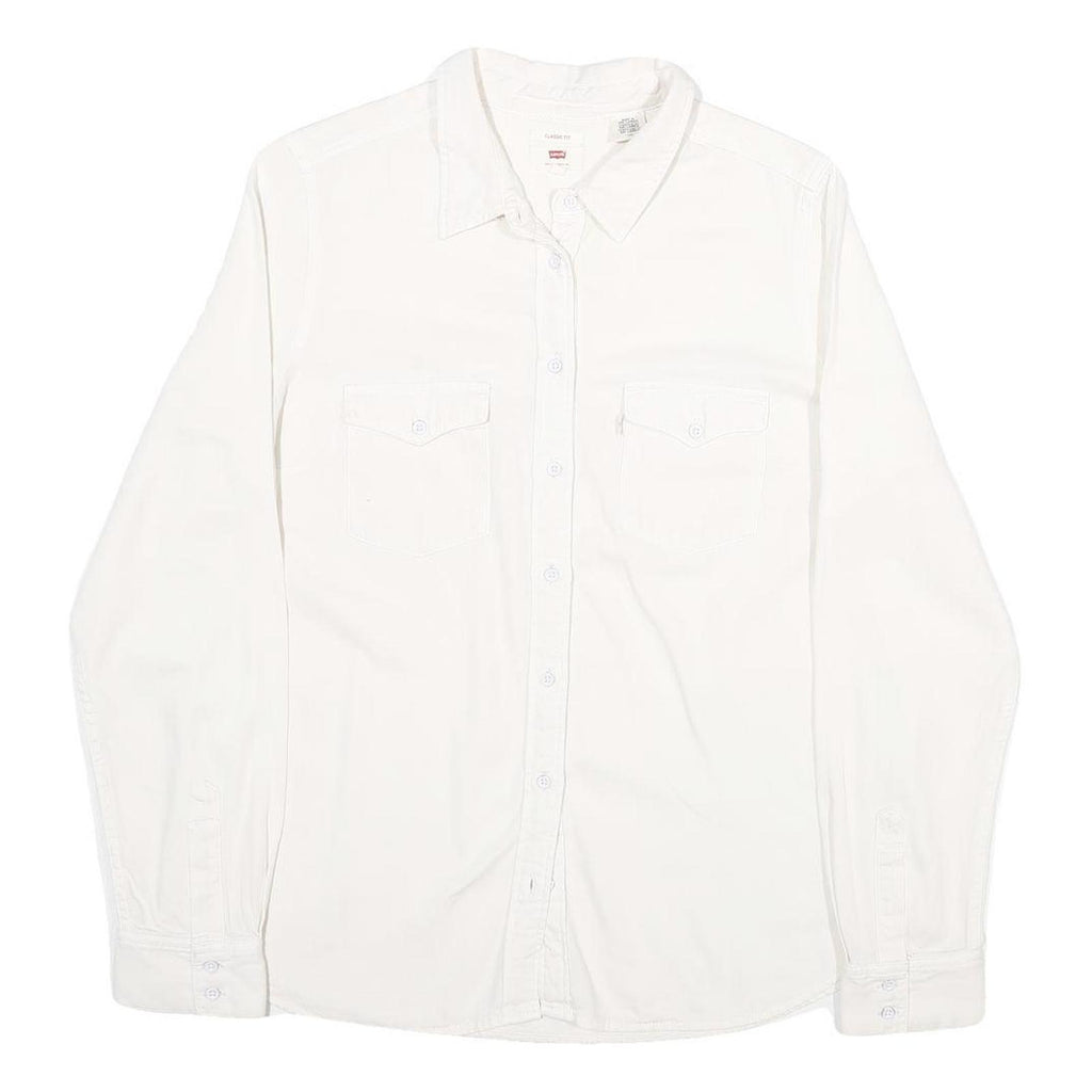 LEVI'S Womens White & Cream Cotton Blend Shirt L Casual Classic Button Up