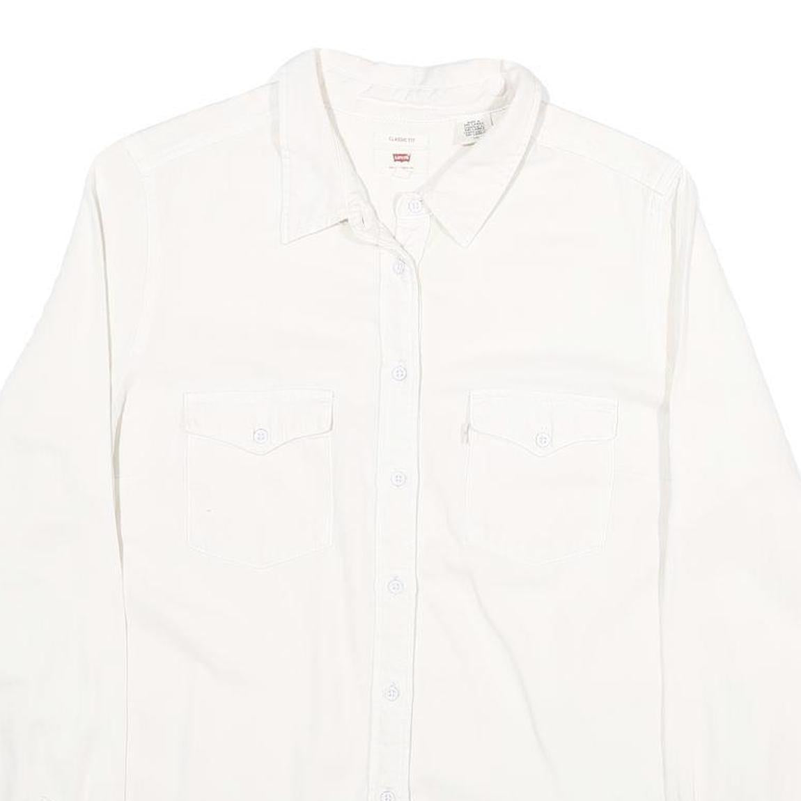LEVI'S Womens White & Cream Cotton Blend Shirt L Casual Classic Button Up
