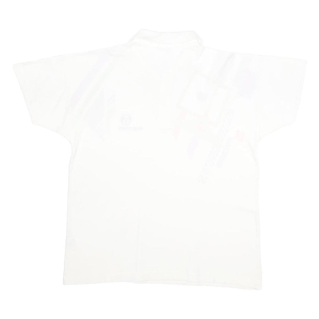SERGIO TACCHINI Mens White Abstract Print Short Sleeve Polo Shirt L Cotton