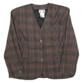 PARISCOPE Womens Brown Check Button Jacket M Polyester Blend Classic Fit Elegant