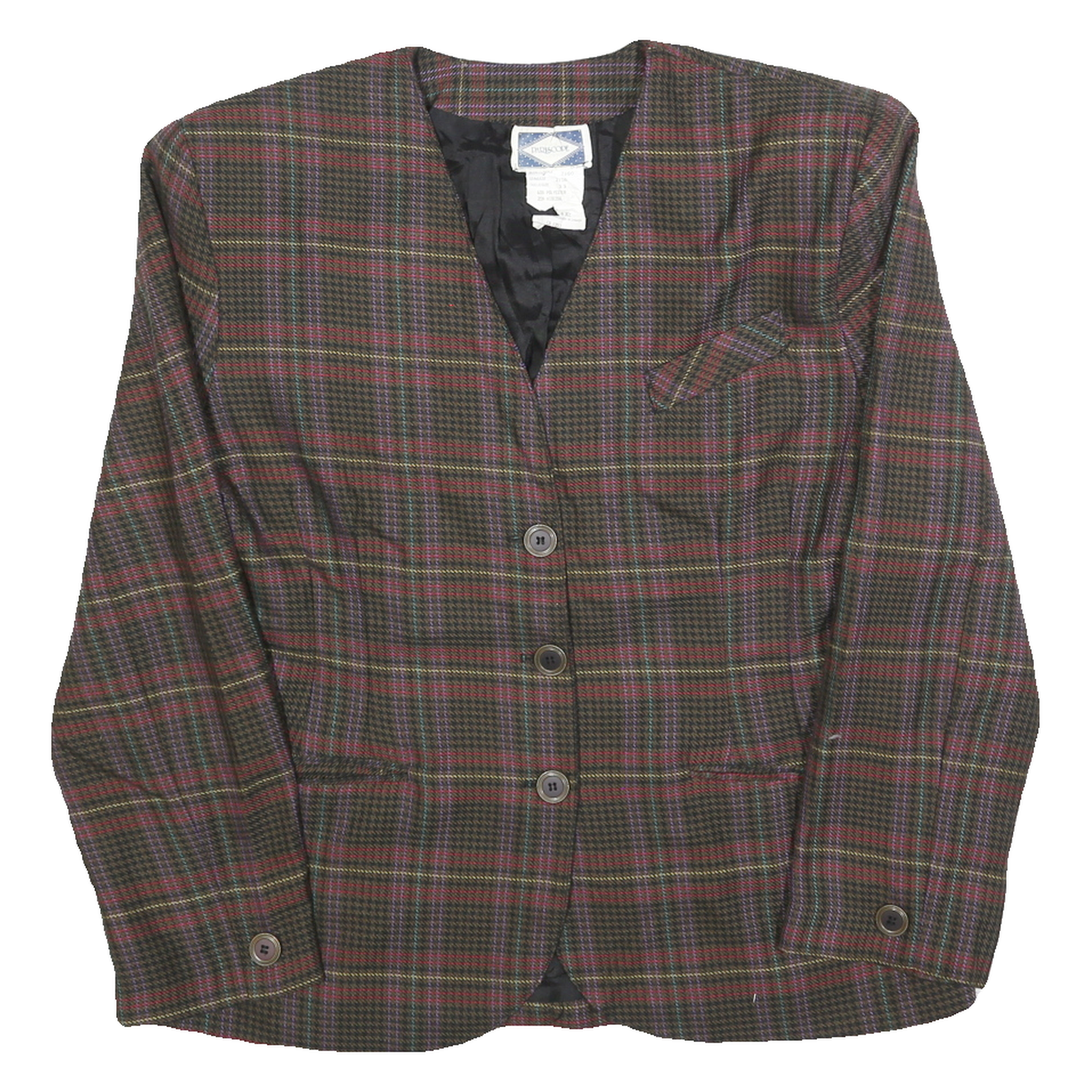 PARISCOPE Womens Brown Check Button Jacket M Polyester Blend Classic Fit Elegant