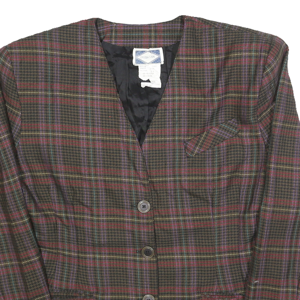 PARISCOPE Womens Brown Check Button Jacket M Polyester Blend Classic Fit Elegant