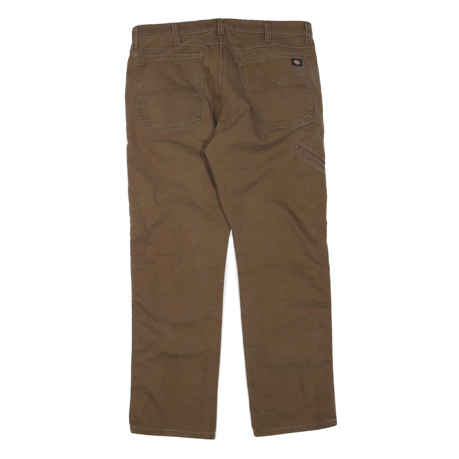 DICKIES Mens Cotton Blend Brown Regular Straight Trousers W36 L30 Workwear