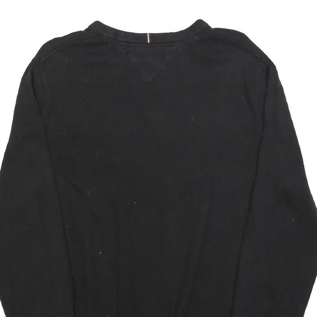 TOMMY HILFIGER Mens Black Plain V-Neck Basic Knit Jumper L Cotton Blend Pullover