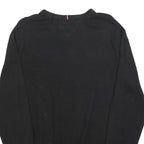 TOMMY HILFIGER Mens Black Plain V-Neck Basic Knit Jumper L Cotton Blend Pullover