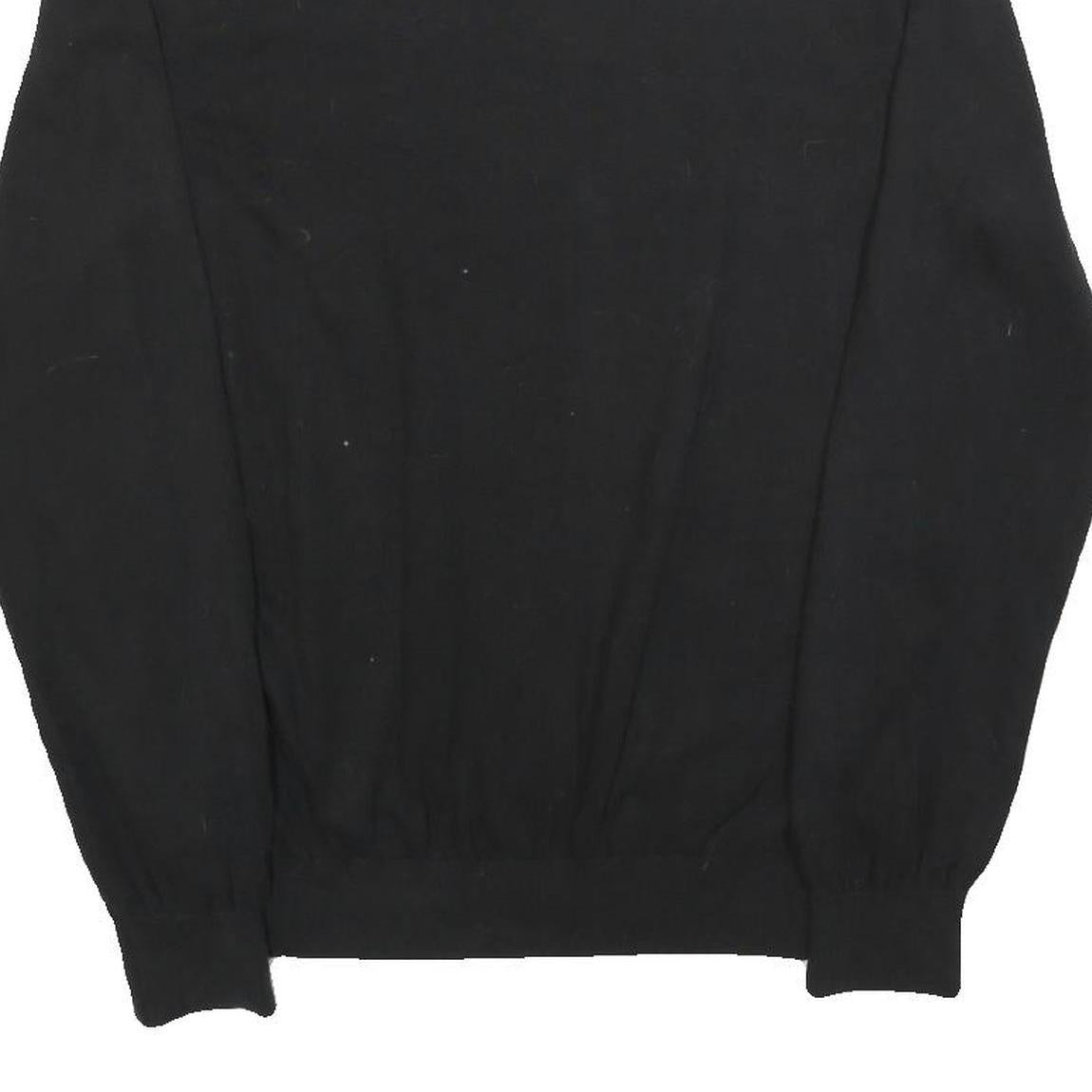 TOMMY HILFIGER Mens Black Plain V-Neck Basic Knit Jumper L Cotton Blend Pullover