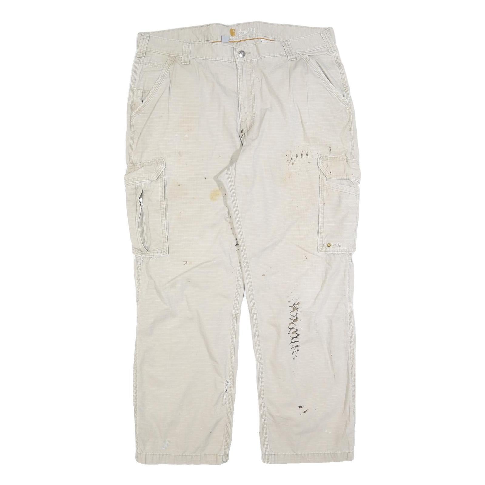 CARHARTT Mens Relaxed Fit Beige Cargo Denim Jeans W40 L32 Workwear Utility